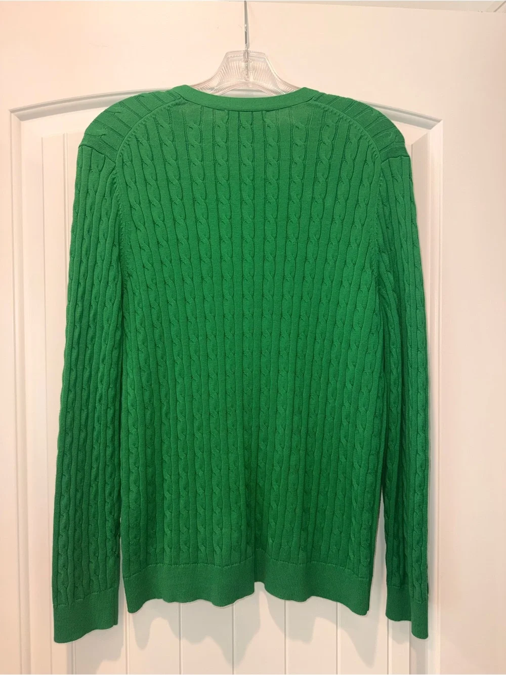 Lands' End Bright Green Cable Knit V‑Neck Button Cardigan